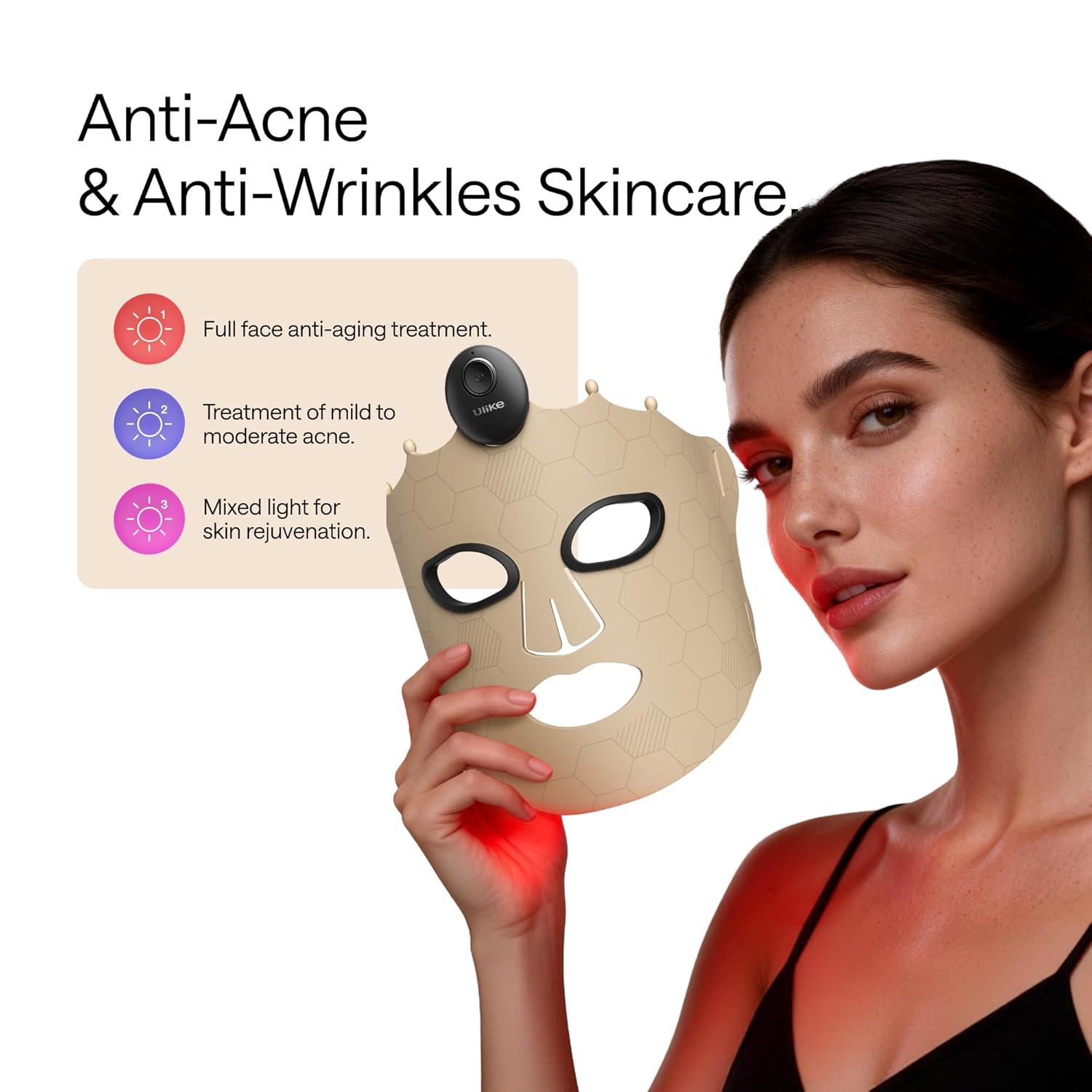 image:imageUlike ReGlow Lite LED Mask With 3 Modes for AntiAcne amp AntiAging Powerful LED Beads With Red Blue and Mixed Light 3D Facial Comfort Fit Red Light Therapy Skin Care At Home