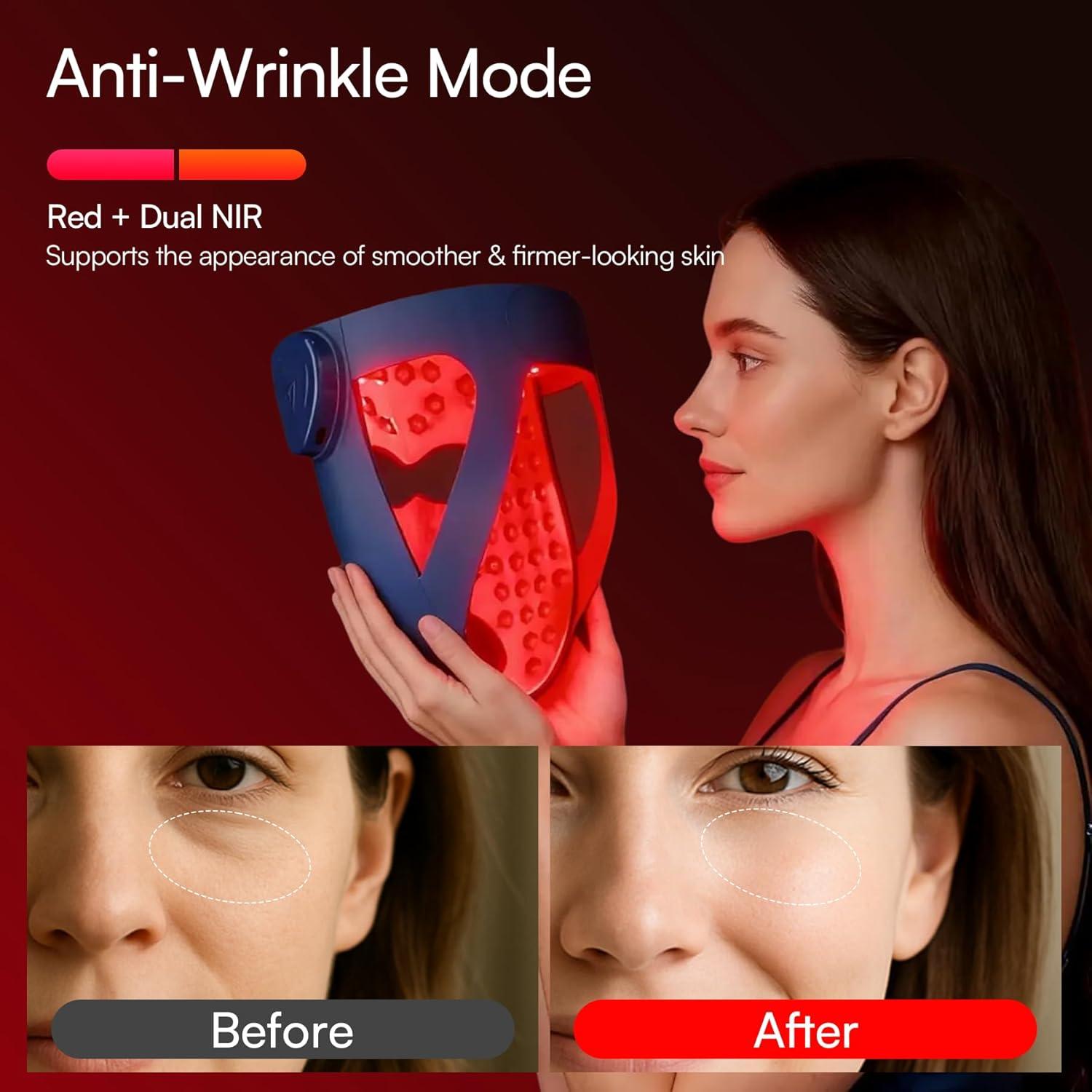 image:imageINIA Glow 4D Wireless Red Light Therapy Mask for face Dual NIR 320 LEDs 4 Modes UnderEye Cooling Cordless amp Rechargeable LED Face Mask for Home amp Travel Skincare Gifts for Women Mom Wife Blue