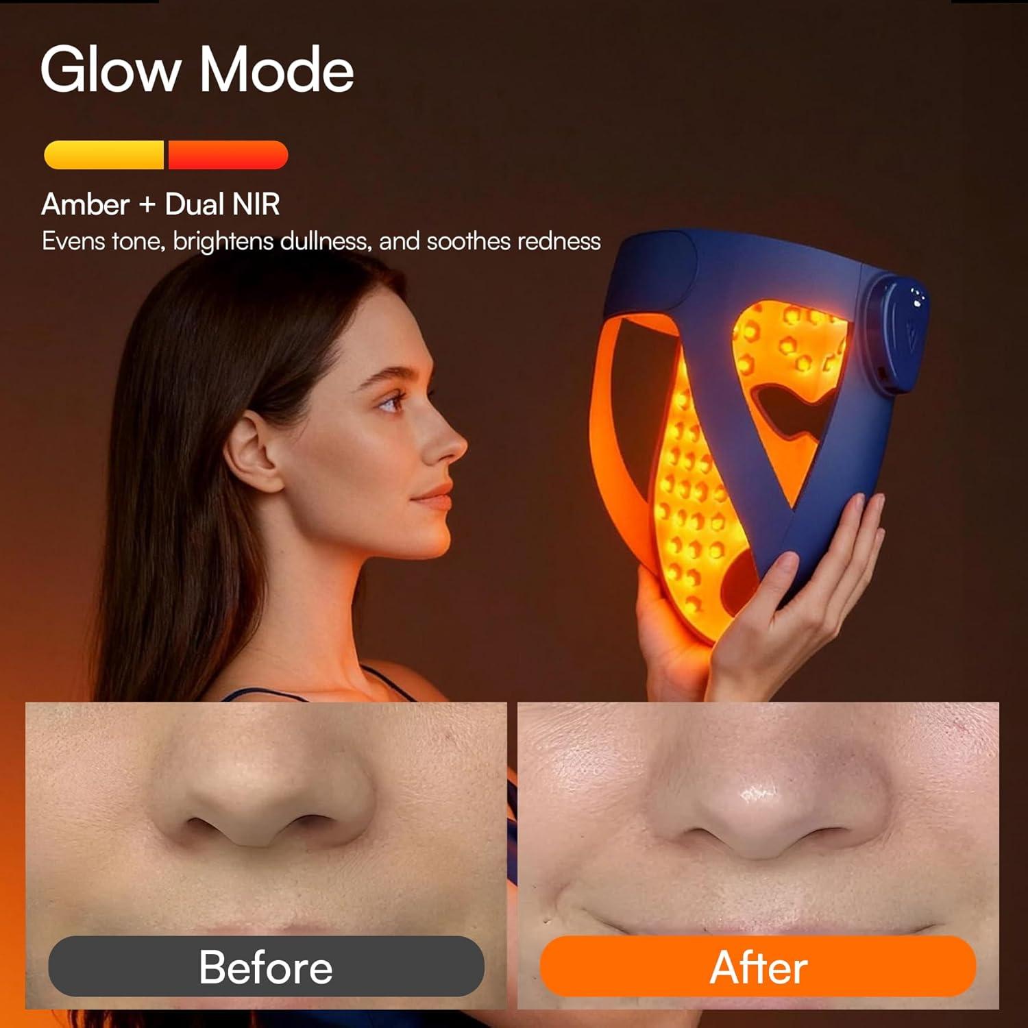 image:imageINIA Glow 4D Wireless Red Light Therapy Mask for face Dual NIR 320 LEDs 4 Modes UnderEye Cooling Cordless amp Rechargeable LED Face Mask for Home amp Travel Skincare Gifts for Women Mom Wife Blue