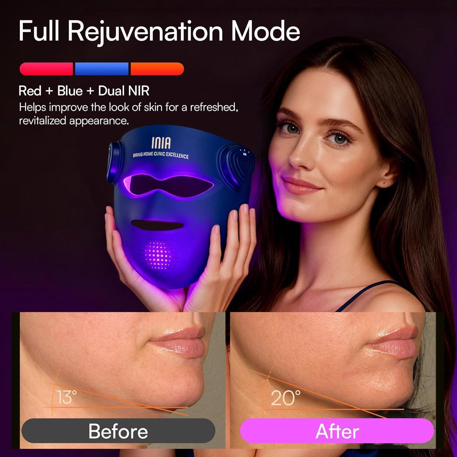 image:imageINIA Glow 4D Wireless Red Light Therapy Mask for face Dual NIR 320 LEDs 4 Modes UnderEye Cooling Cordless amp Rechargeable LED Face Mask for Home amp Travel Skincare Gifts for Women Mom Wife Blue