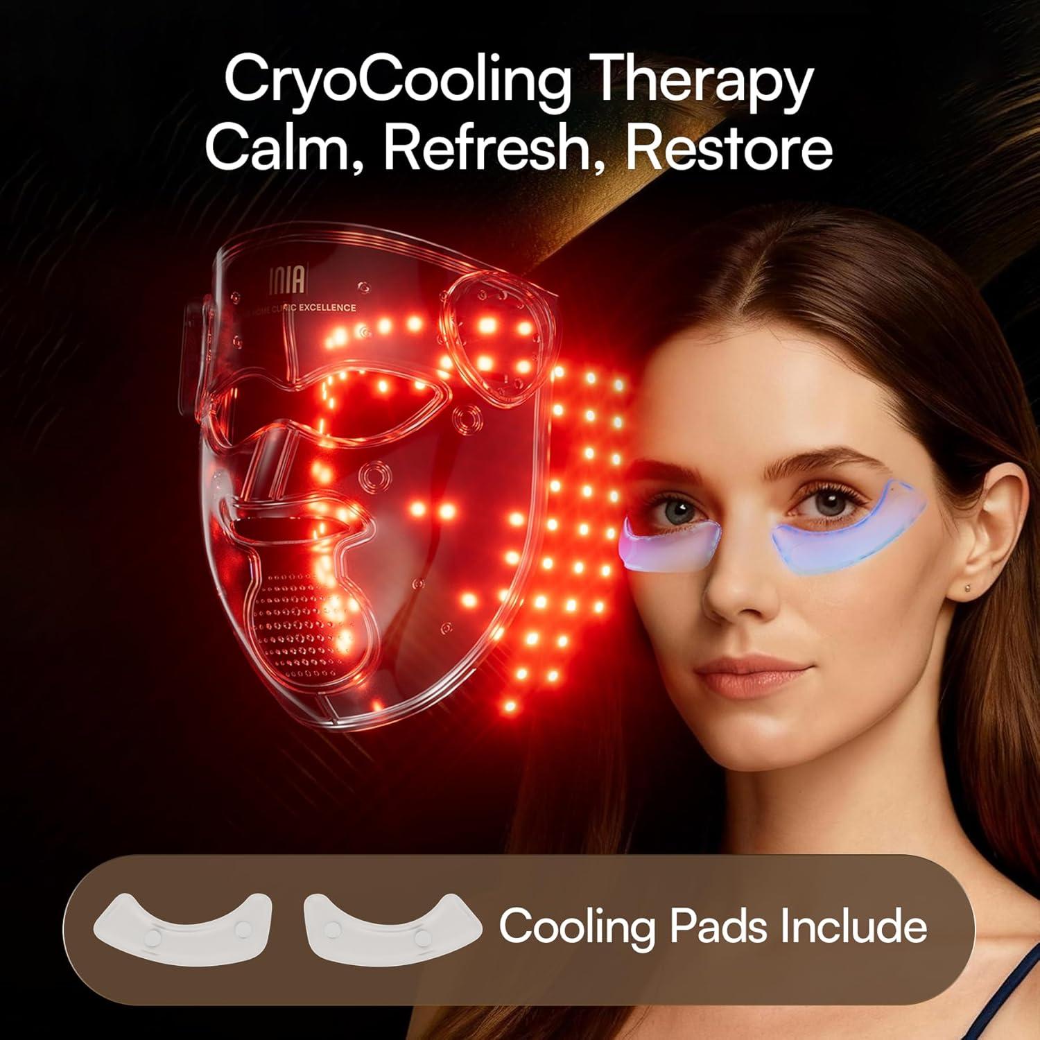 image:imageINIA Glow 4D Wireless Red Light Therapy Mask for face Dual NIR 320 LEDs 4 Modes UnderEye Cooling Cordless amp Rechargeable LED Face Mask for Home amp Travel Skincare Gifts for Women Mom Wife Blue