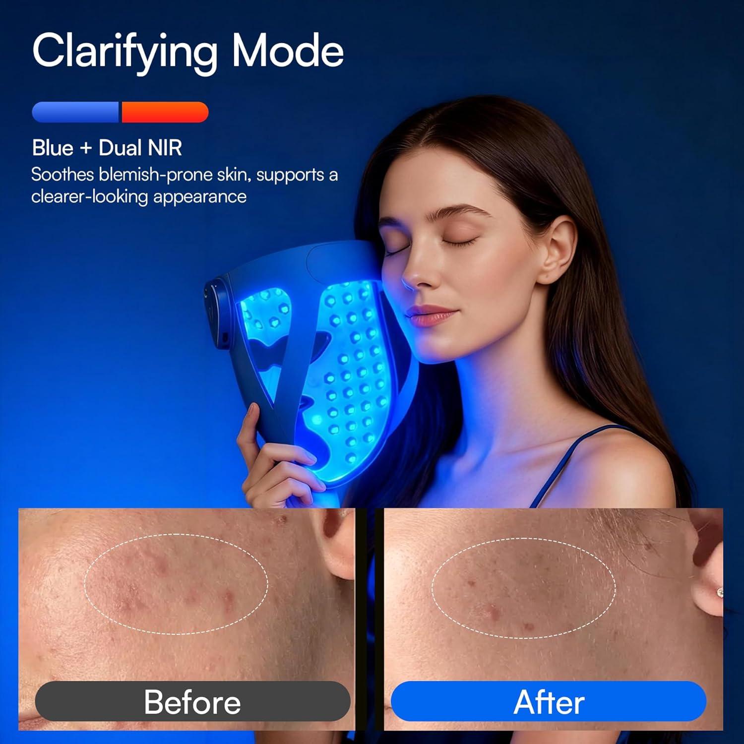 image:imageINIA Glow 4D Wireless Red Light Therapy Mask for face Dual NIR 320 LEDs 4 Modes UnderEye Cooling Cordless amp Rechargeable LED Face Mask for Home amp Travel Skincare Gifts for Women Mom Wife Blue