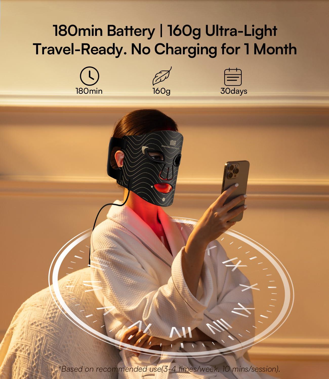 image:imageINIA Red Light Therapy Mask for Face 4 Light Modes with 850nm NIR Red amp Blue LED Light Therapy 2600mAh Rechargeable LED Face Mask for Radiant Glow at Home PinkBlack