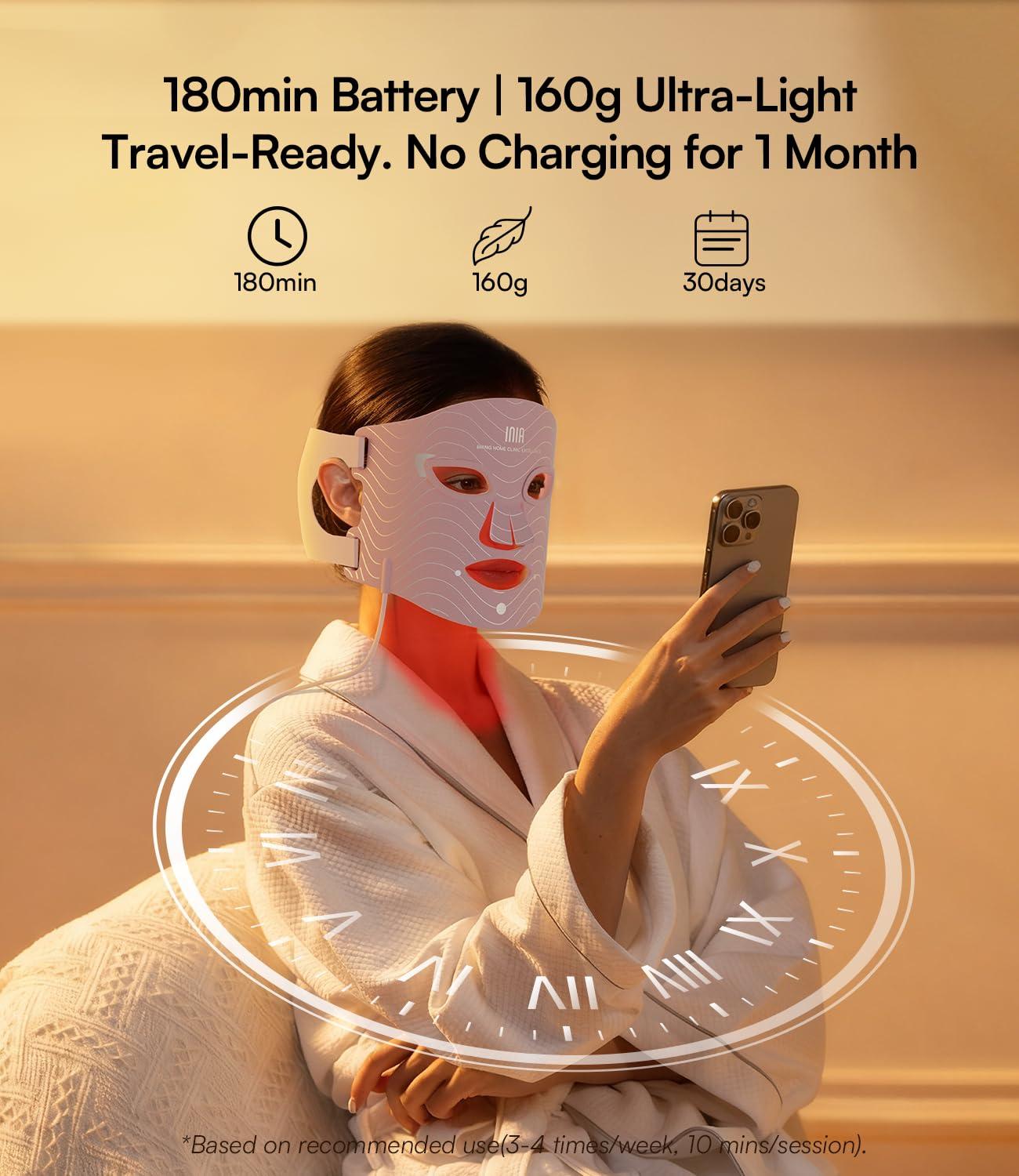 image:imageINIA Red Light Therapy Mask for Face 4 Light Modes with 850nm NIR Red amp Blue LED Light Therapy 2600mAh Rechargeable LED Face Mask for Radiant Glow at Home PinkPink