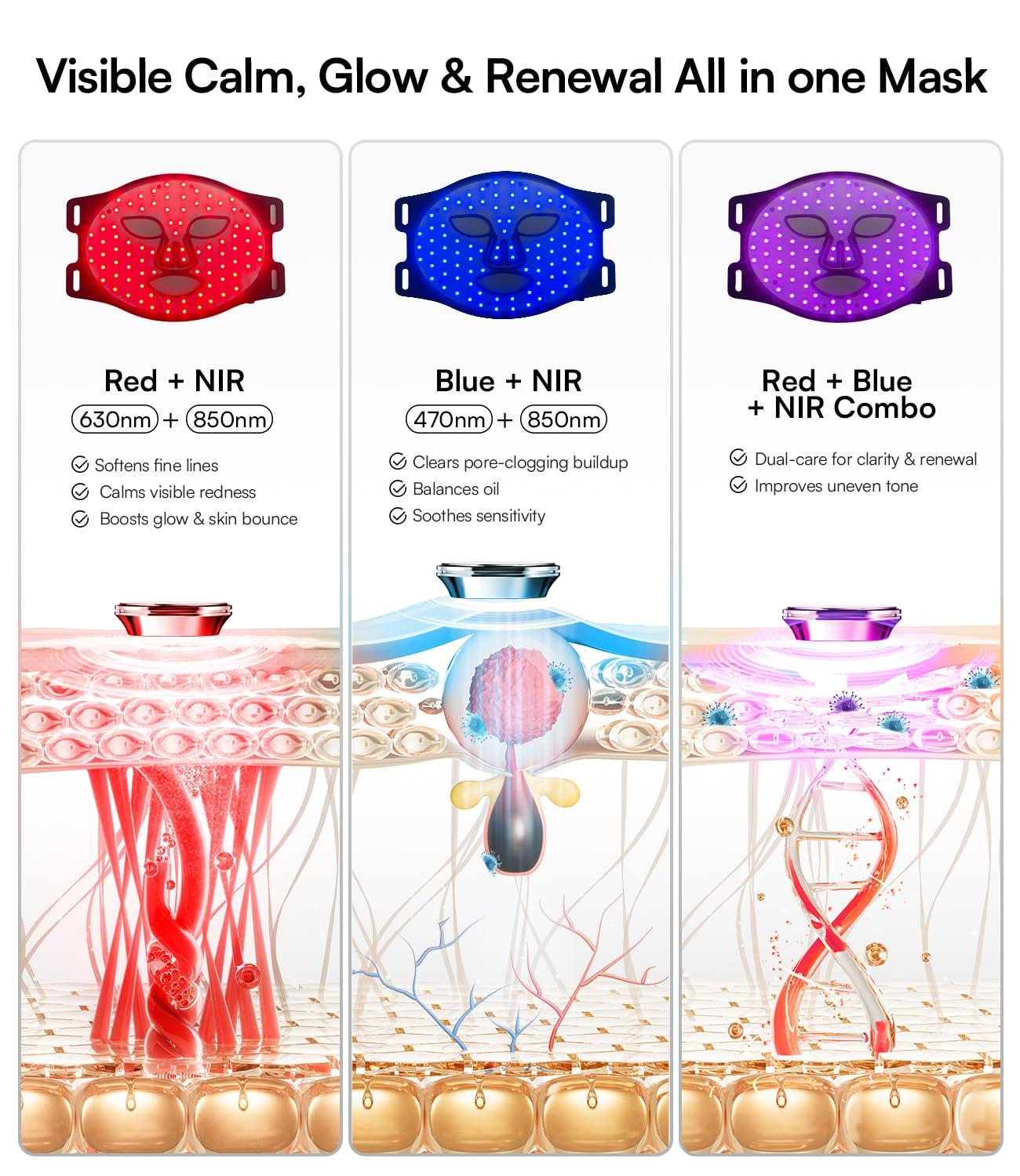 image:imageINIA Red Light Therapy Mask for Face 4 Light Modes with 850nm NIR Red amp Blue LED Light Therapy 2600mAh Rechargeable LED Face Mask for Radiant Glow at Home PinkBlack
