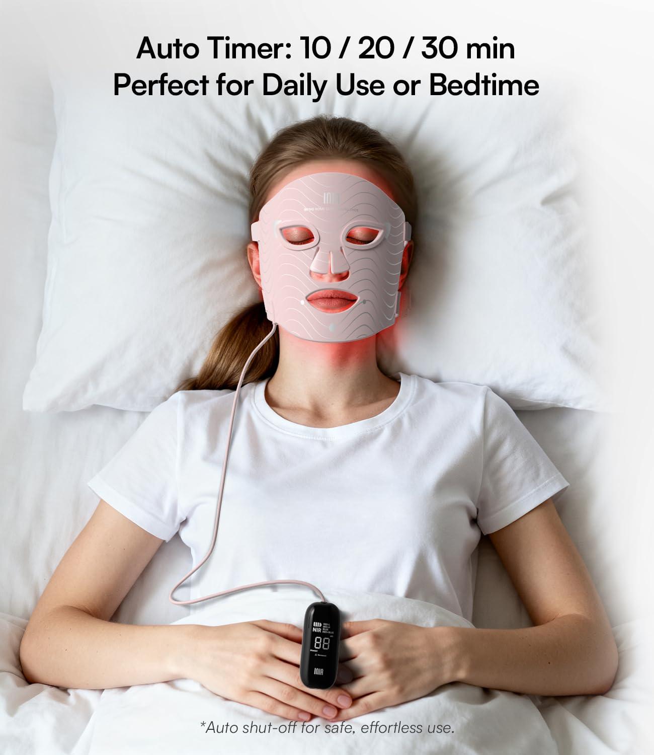 image:imageINIA Red Light Therapy Mask for Face 4 Light Modes with 850nm NIR Red amp Blue LED Light Therapy 2600mAh Rechargeable LED Face Mask for Radiant Glow at Home PinkPink