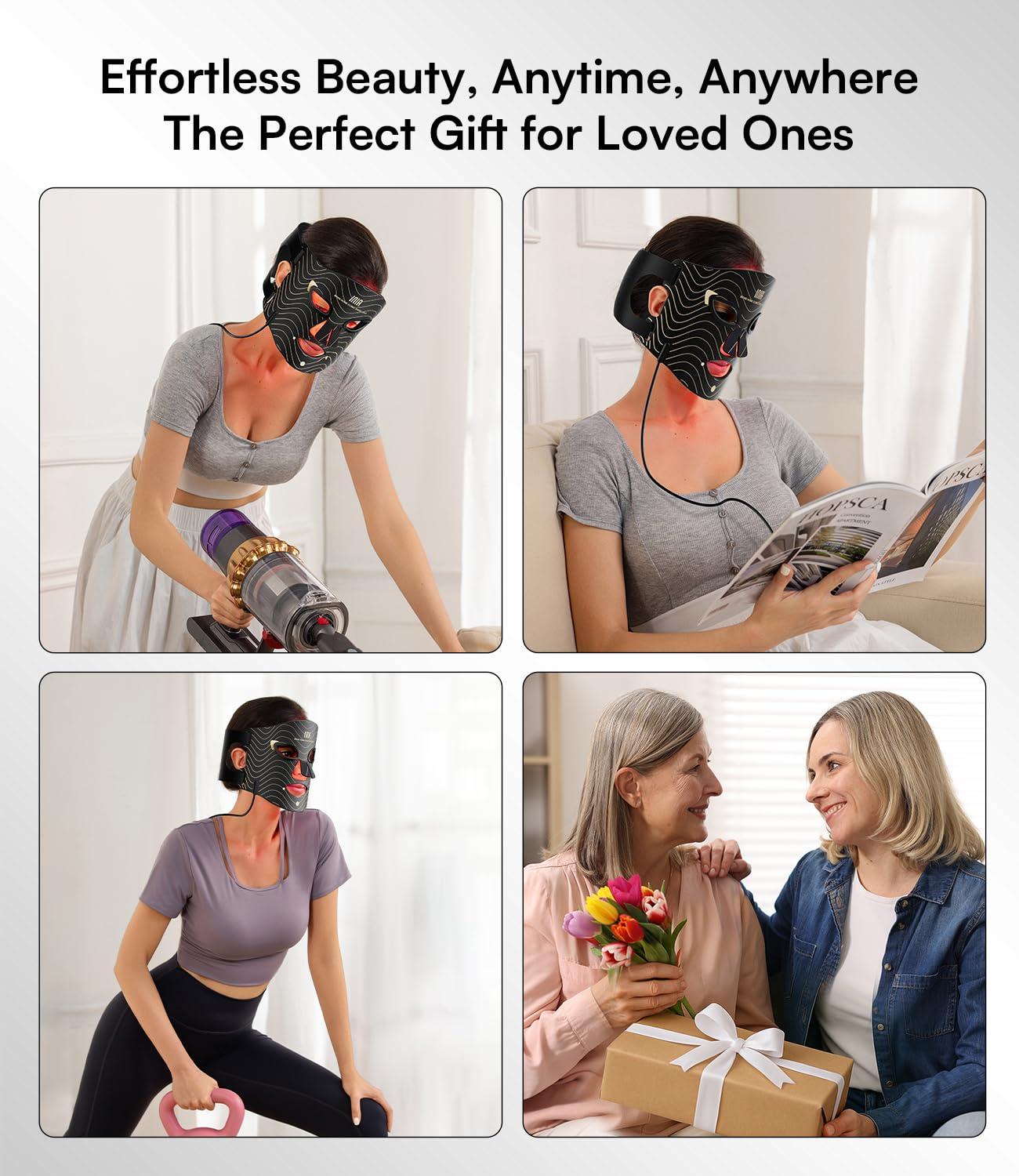image:imageINIA Red Light Therapy Mask for Face 4 Light Modes with 850nm NIR Red amp Blue LED Light Therapy 2600mAh Rechargeable LED Face Mask for Radiant Glow at Home PinkBlack