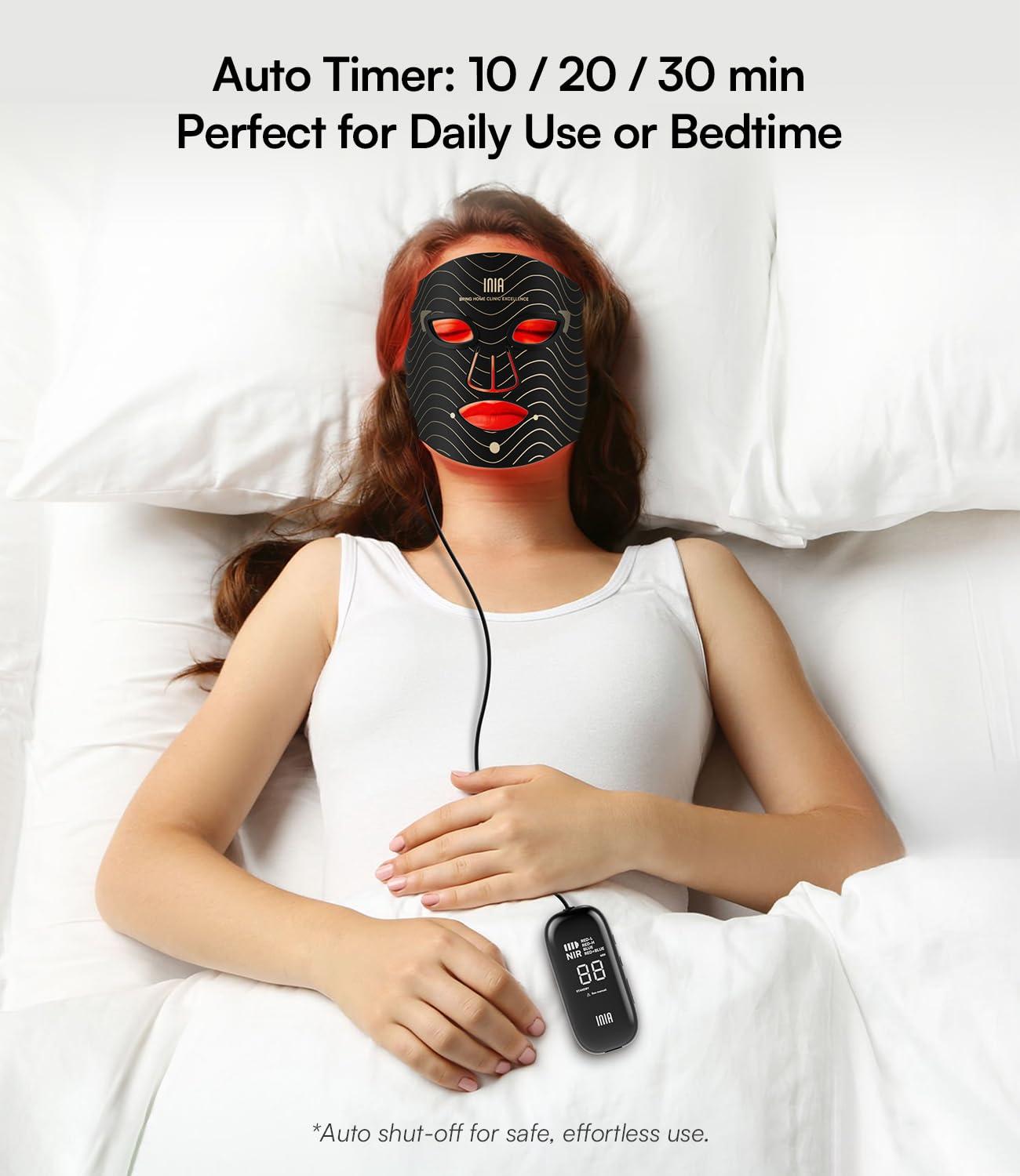 image:imageINIA Red Light Therapy Mask for Face 4 Light Modes with 850nm NIR Red amp Blue LED Light Therapy 2600mAh Rechargeable LED Face Mask for Radiant Glow at Home PinkBlack