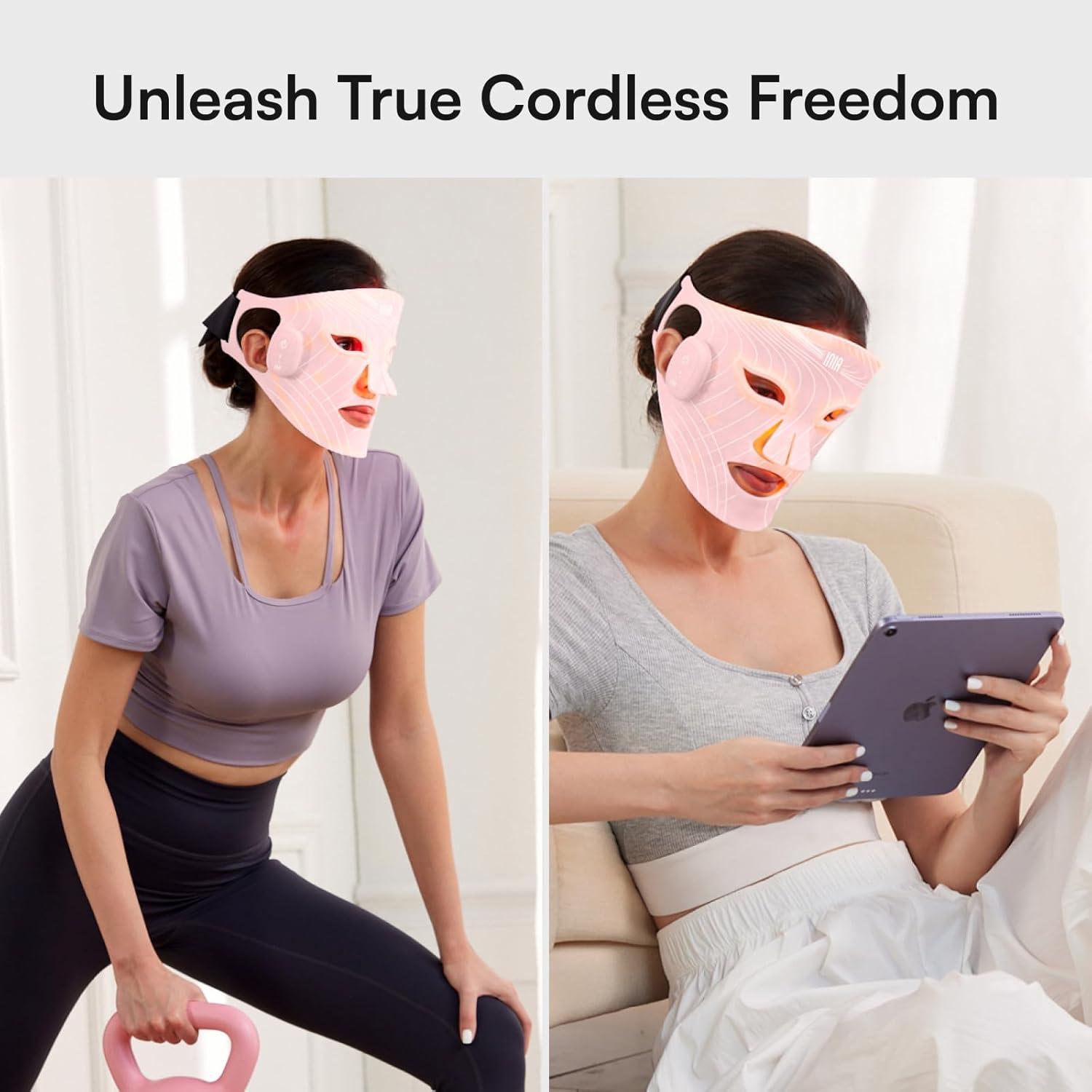 image:imageINIA Red Light Therapy Mask for Face Glow Wireless LED Face Mask Light Therapy with NearInfrared Red Light NIR Rechargeable and Ergonomic Design for Home amp TravelPink
