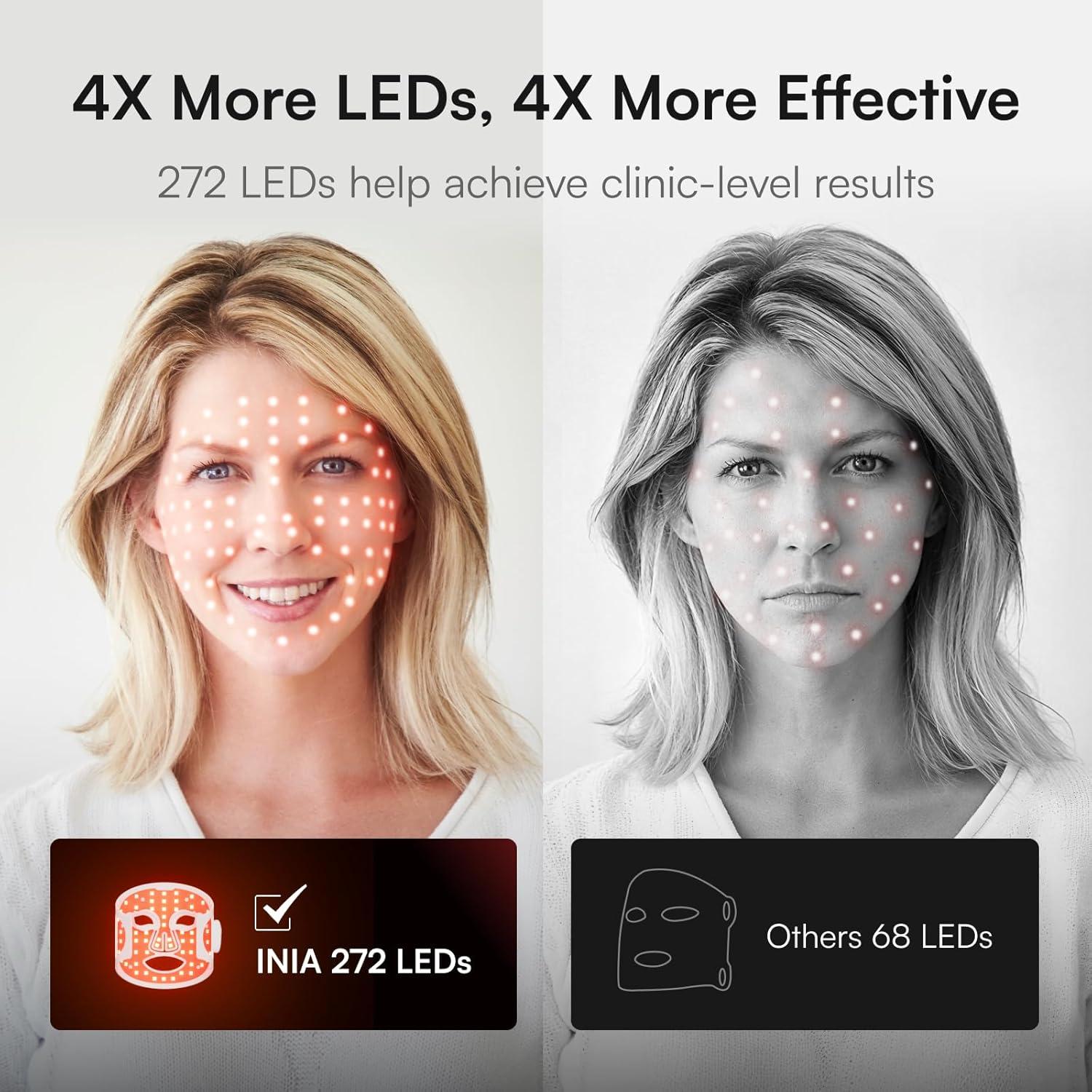 image:imageINIA Red Light Therapy Mask for Face Glow Wireless LED Face Mask Light Therapy with NearInfrared Red Light NIR Rechargeable and Ergonomic Design for Home amp TravelWhite