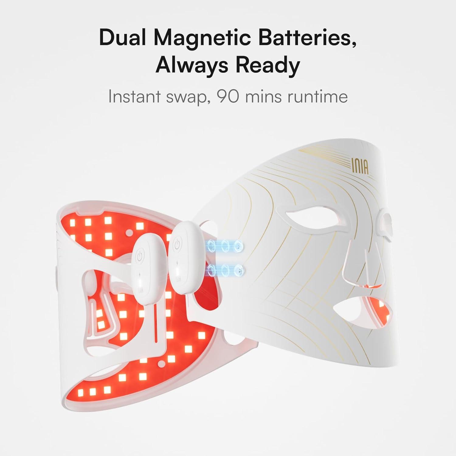 image:imageINIA Red Light Therapy Mask for Face Glow Wireless LED Face Mask Light Therapy with NearInfrared Red Light NIR Rechargeable and Ergonomic Design for Home amp TravelWhite