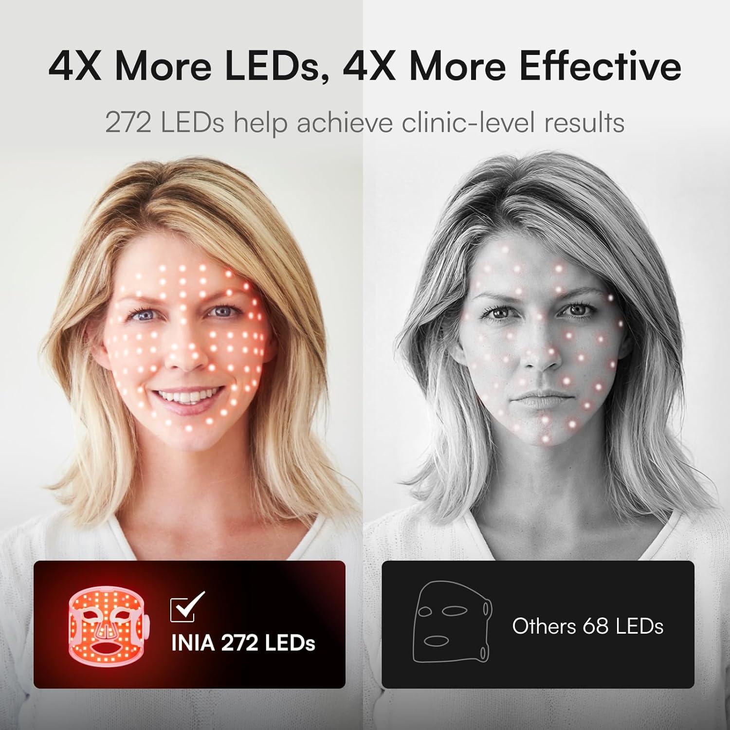 image:imageINIA Red Light Therapy Mask for Face Glow Wireless LED Face Mask Light Therapy with NearInfrared Red Light NIR Rechargeable and Ergonomic Design for Home amp TravelPink