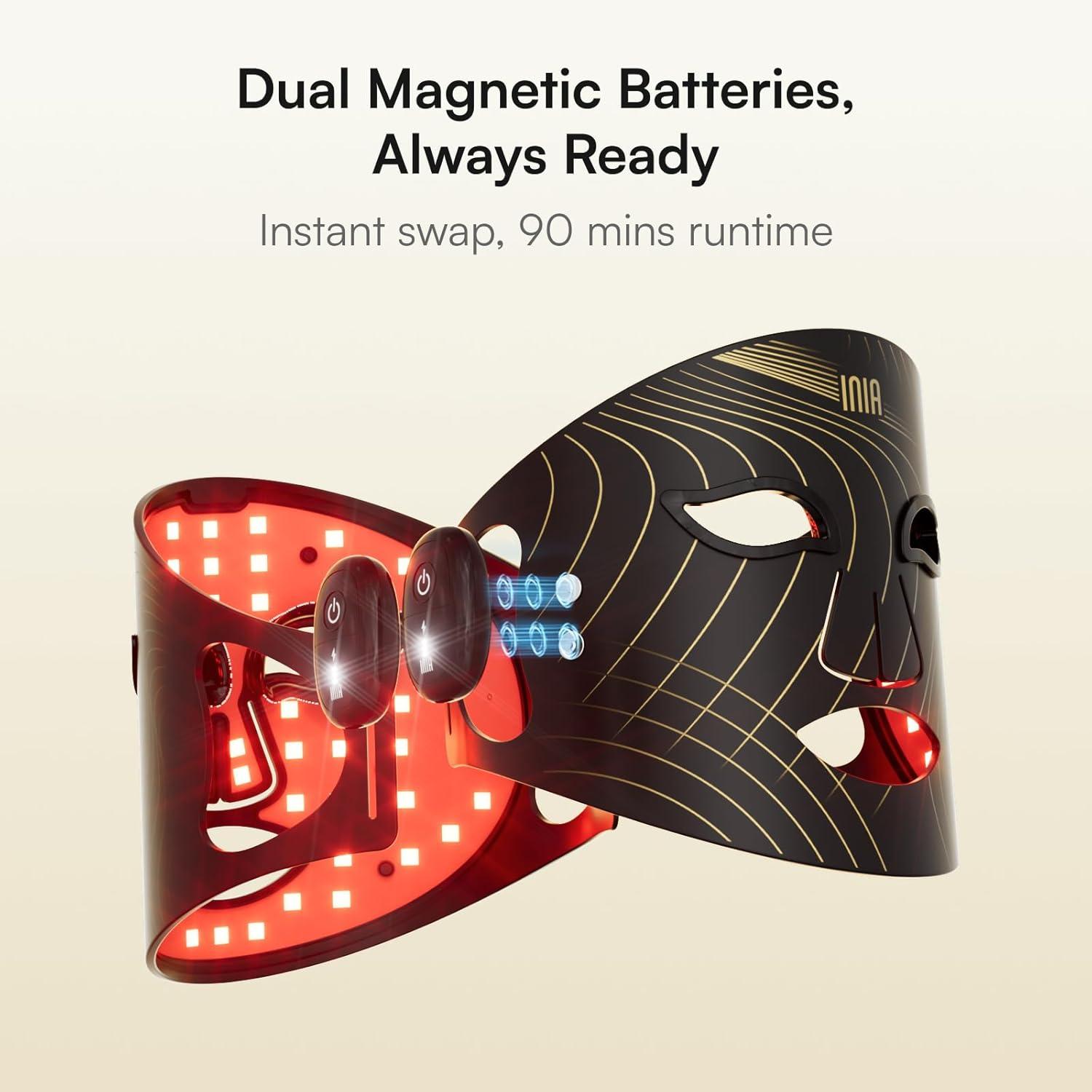image:imageINIA Red Light Therapy Mask for Face Glow Wireless LED Face Mask Light Therapy with NearInfrared Red Light NIR Rechargeable and Ergonomic Design for Home amp TravelBlack