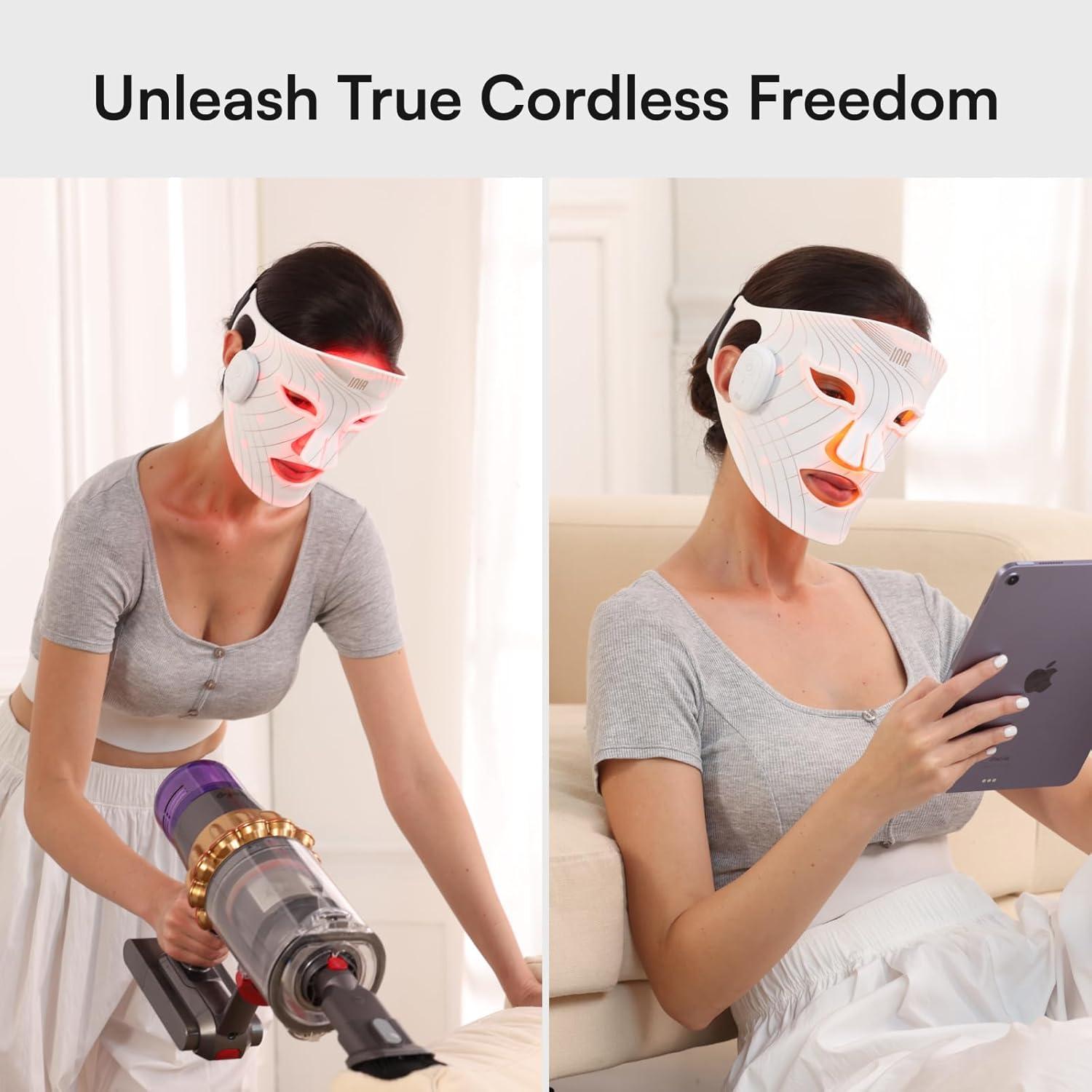 image:imageINIA Red Light Therapy Mask for Face Glow Wireless LED Face Mask Light Therapy with NearInfrared Red Light NIR Rechargeable and Ergonomic Design for Home amp TravelWhite