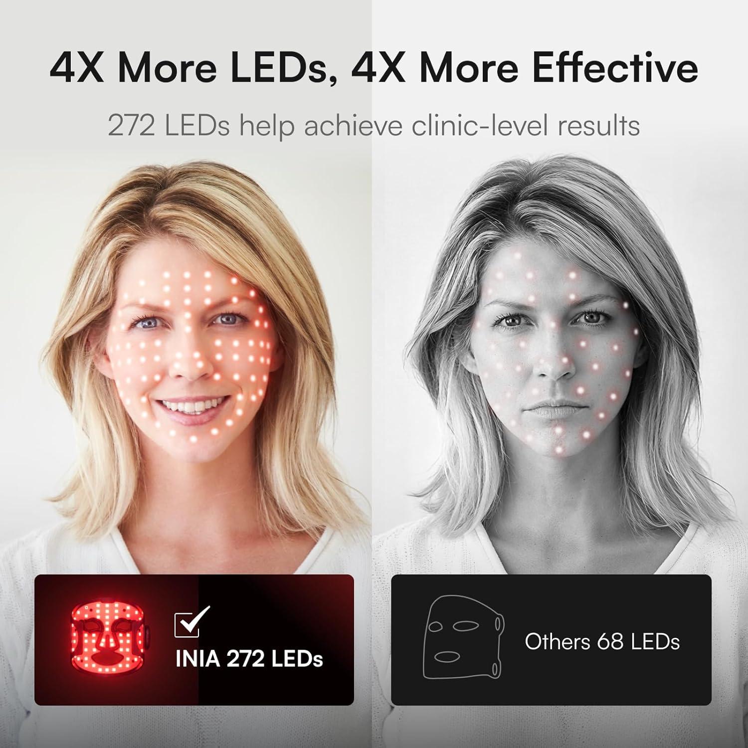 image:imageINIA Red Light Therapy Mask for Face Glow Wireless LED Face Mask Light Therapy with NearInfrared Red Light NIR Rechargeable and Ergonomic Design for Home amp TravelBlack