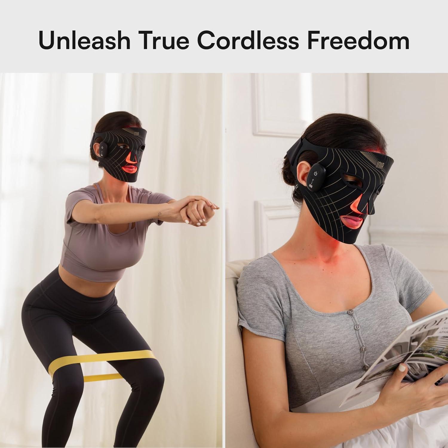 image:imageINIA Red Light Therapy Mask for Face Glow Wireless LED Face Mask Light Therapy with NearInfrared Red Light NIR Rechargeable and Ergonomic Design for Home amp TravelBlack