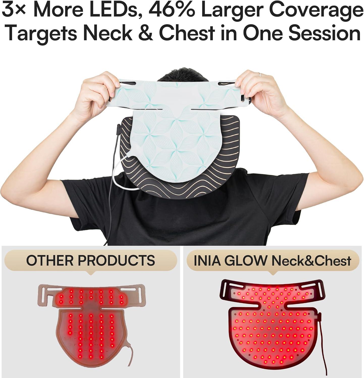 image:imageINIA Red Light Therapy Mask for Neck amp Dcollet 850nm NIR 3 Light Modes for AntiAging Firming amp Radiant Glow Red Light Skincare Device with 2600mAh Rechargeable Controller 228 LED Chips