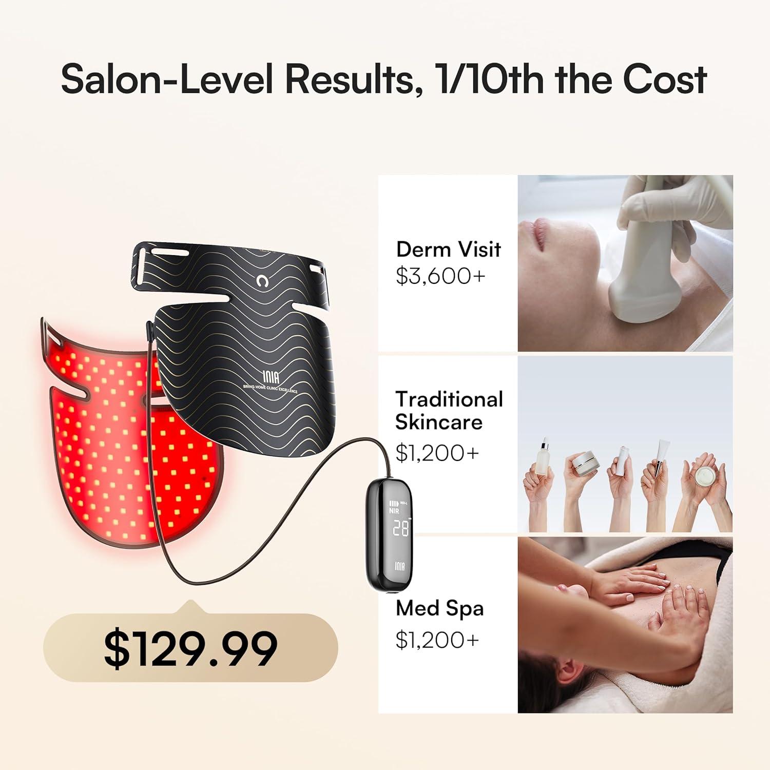 image:imageINIA Red Light Therapy Mask for Neck amp Dcollet 850nm NIR 3 Light Modes for AntiAging Firming amp Radiant Glow Red Light Skincare Device with 2600mAh Rechargeable Controller 228 LED Chips
