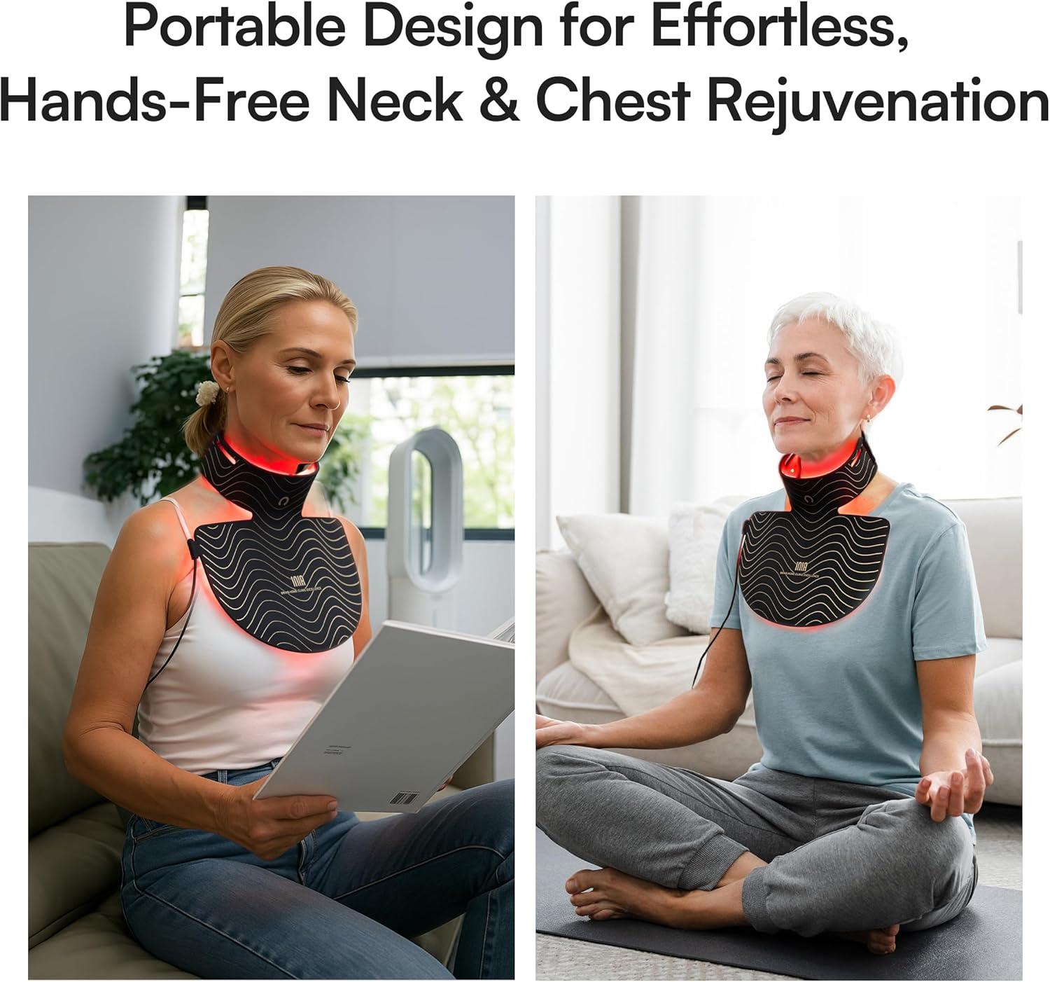 image:imageINIA Red Light Therapy Mask for Neck amp Dcollet 850nm NIR 3 Light Modes for AntiAging Firming amp Radiant Glow Red Light Skincare Device with 2600mAh Rechargeable Controller 228 LED Chips