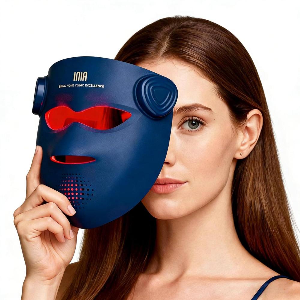 image:imageINIA Glow 4D Wireless Red Light Therapy Mask for face Dual NIR 320 LEDs 4 Modes UnderEye Cooling Cordless amp Rechargeable LED Face Mask for Home amp Travel Skincare Gifts for Women Mom Wife Blue