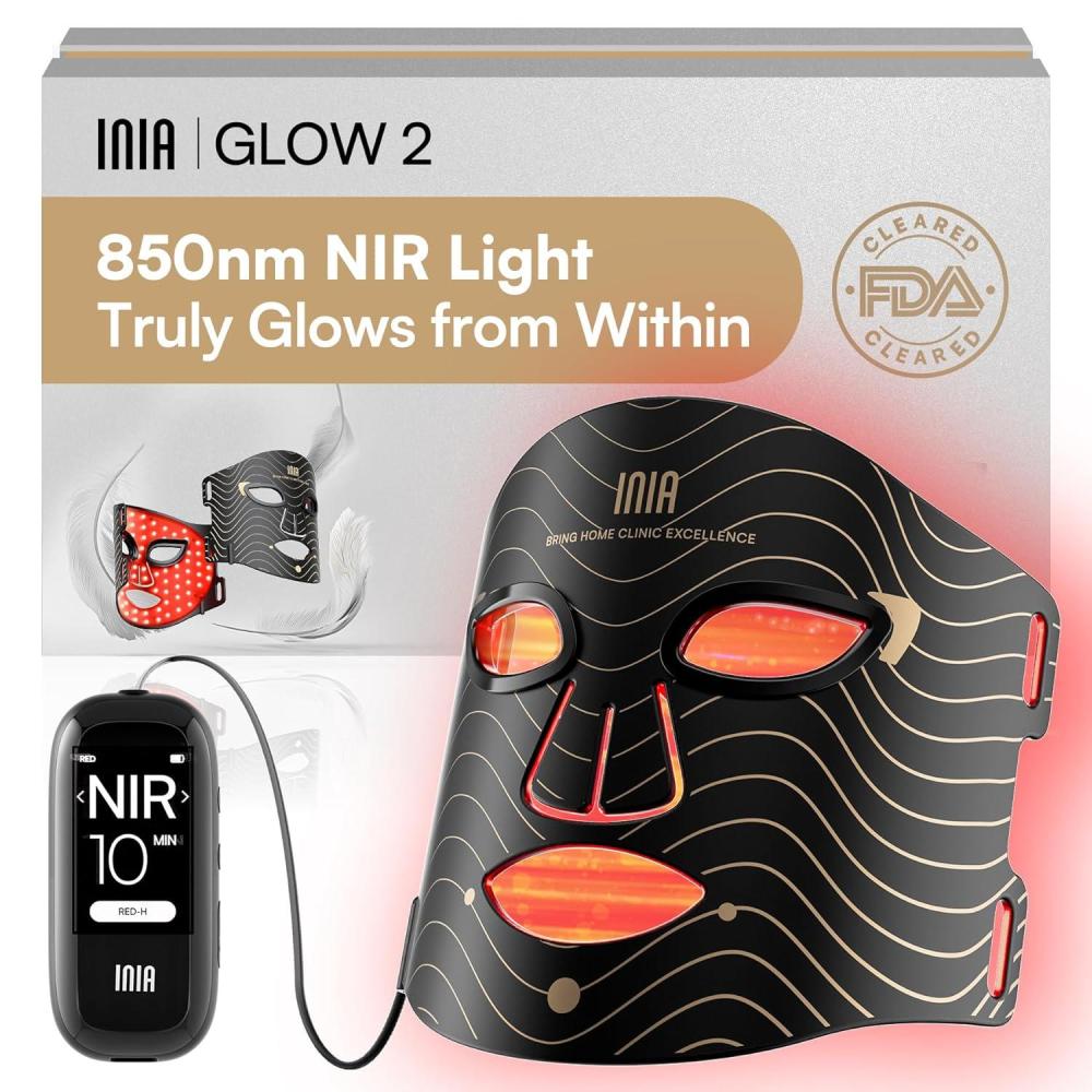 image:imageINIA Red Light Therapy Mask for Face 4 Light Modes with 850nm NIR Red amp Blue LED Light Therapy 2600mAh Rechargeable LED Face Mask for Radiant Glow at Home PinkBlack