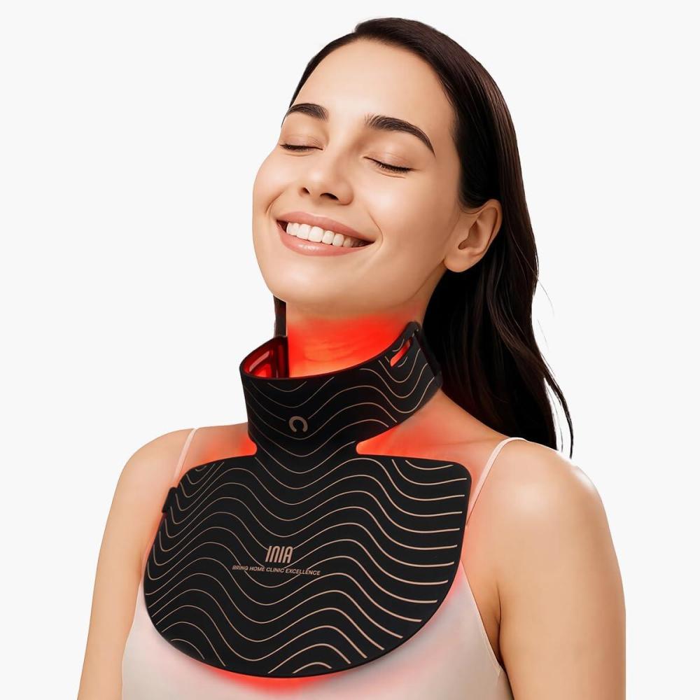 image:imageINIA Red Light Therapy Mask for Neck amp Dcollet 850nm NIR 3 Light Modes for AntiAging Firming amp Radiant Glow Red Light Skincare Device with 2600mAh Rechargeable Controller 228 LED Chips