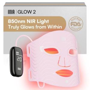 INIA Red Light Therapy Mask for Face – 4 Light Modes with 850nm NIR, Red & Blue LED Light Therapy, 2600mAh Rechargeable LED Face Mask for Radiant Glow at Home, Pink(Pink)