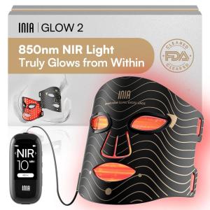 INIA Red Light Therapy Mask for Face – 4 Light Modes with 850nm NIR, Red & Blue LED Light Therapy, 2600mAh Rechargeable LED Face Mask for Radiant Glow at Home, Pink(Black)