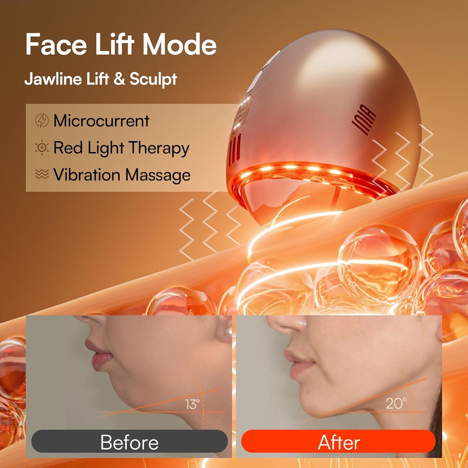 image:imageINIA 7in1 Red Light Therapy for Face and Neck Gua Sha Facial Massager Tool Device with Thermal and Cryo Mode for Puffiness amp Firming Skincare Tool
