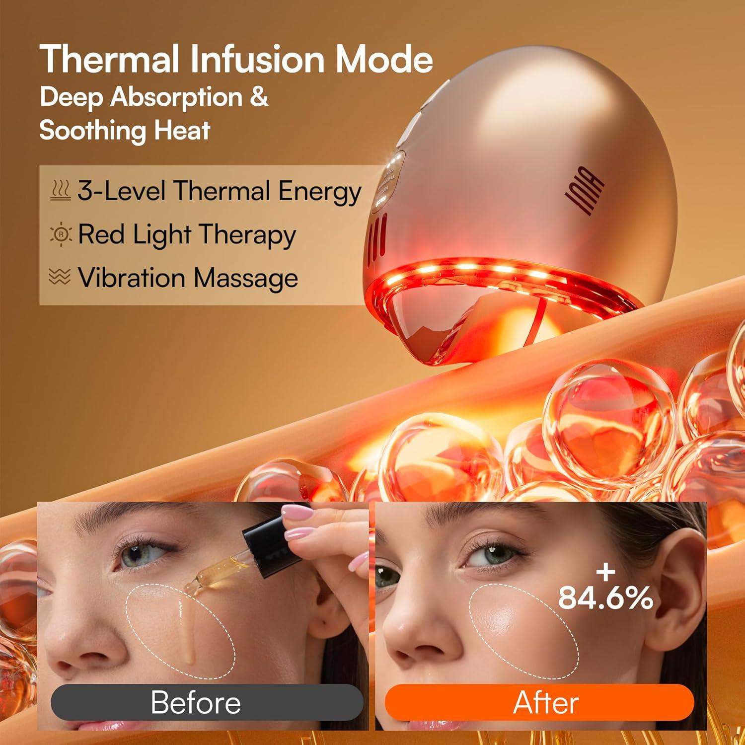 image:imageINIA 7in1 Red Light Therapy for Face and Neck Gua Sha Facial Massager Tool Device with Thermal and Cryo Mode for Puffiness amp Firming Skincare Tool