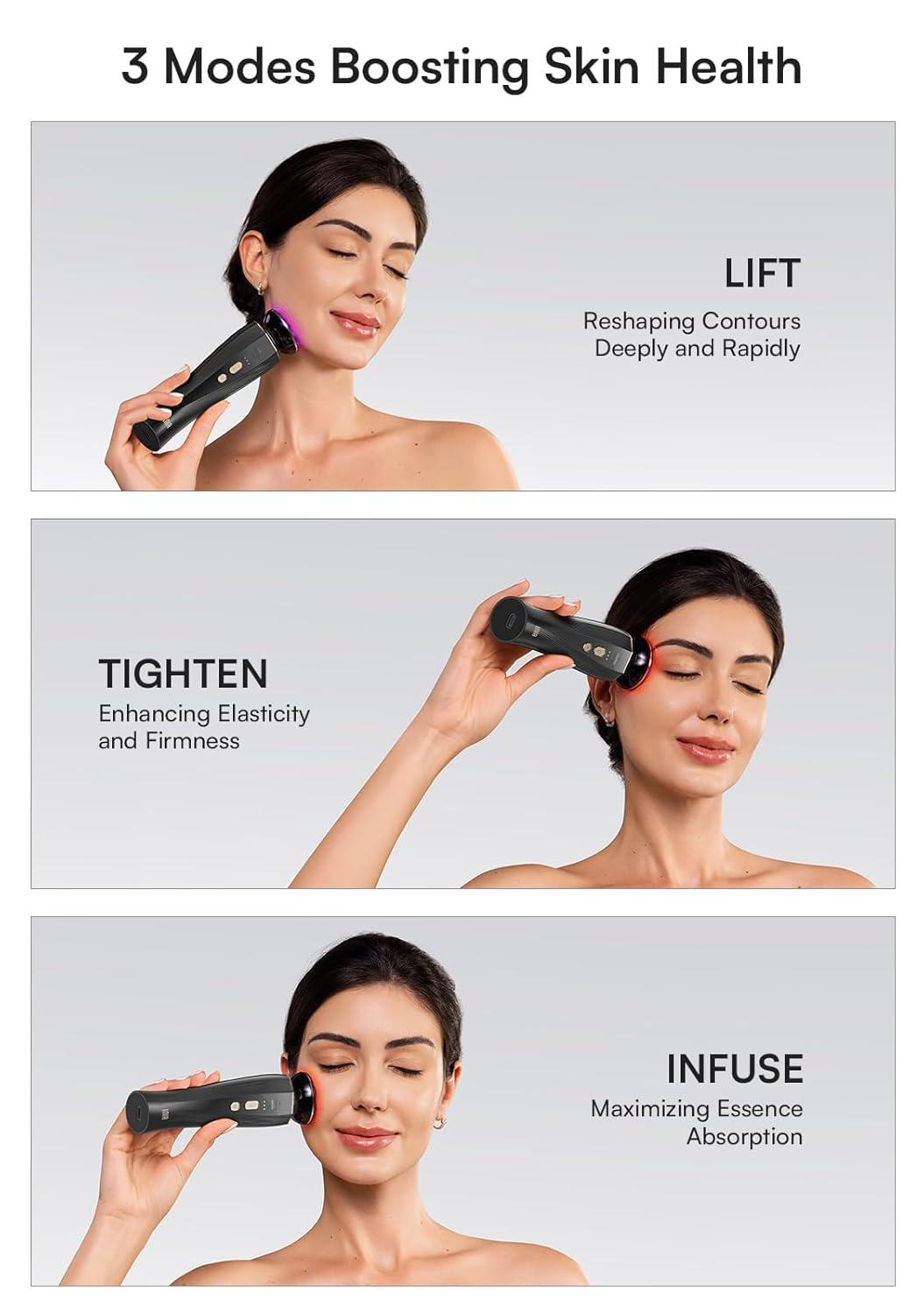 image:imageINIA 3in1 Skin Tightening Device True Beauty Glow Facial Massager Red Light Therapy for Face and NeckBlack