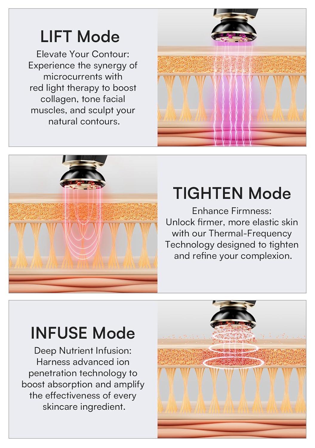 image:imageINIA 3in1 Skin Tightening Device True Beauty Glow Facial Massager Red Light Therapy for Face and NeckBlack