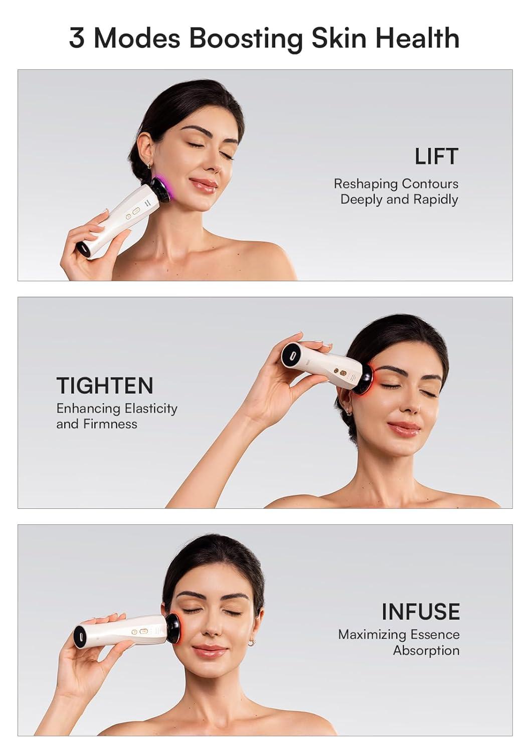 image:imageINIA 3in1 Skin Tightening Device True Beauty Glow Facial Massager Red Light Therapy for Face and NeckWhite
