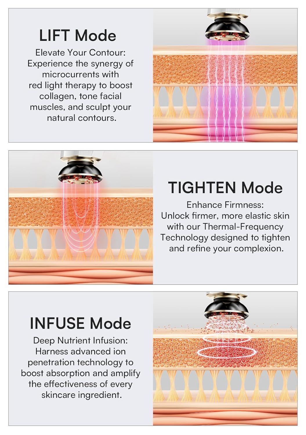 image:imageINIA 3in1 Skin Tightening Device True Beauty Glow Facial Massager Red Light Therapy for Face and NeckWhite