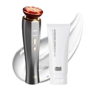 INIA 3-in-1 Skin Tightening Device True Beauty Glow Facial Massager Red Light Therapy for Face and Neck(Black)