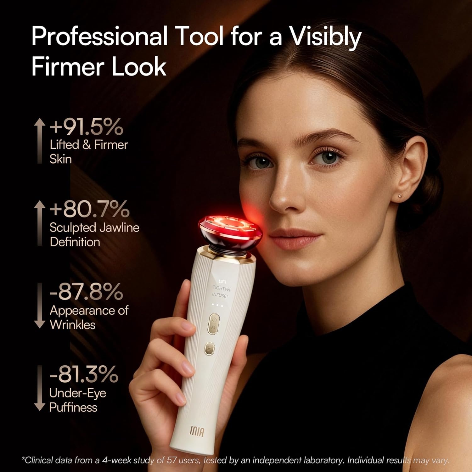 image:imageINIA Flare 3in1 Microcurrent Facial Device Red Light Therapy for Face and Neck Massager Tool with Heat amp Vibration for Skincare Puffiness Firming SmoothingIvory