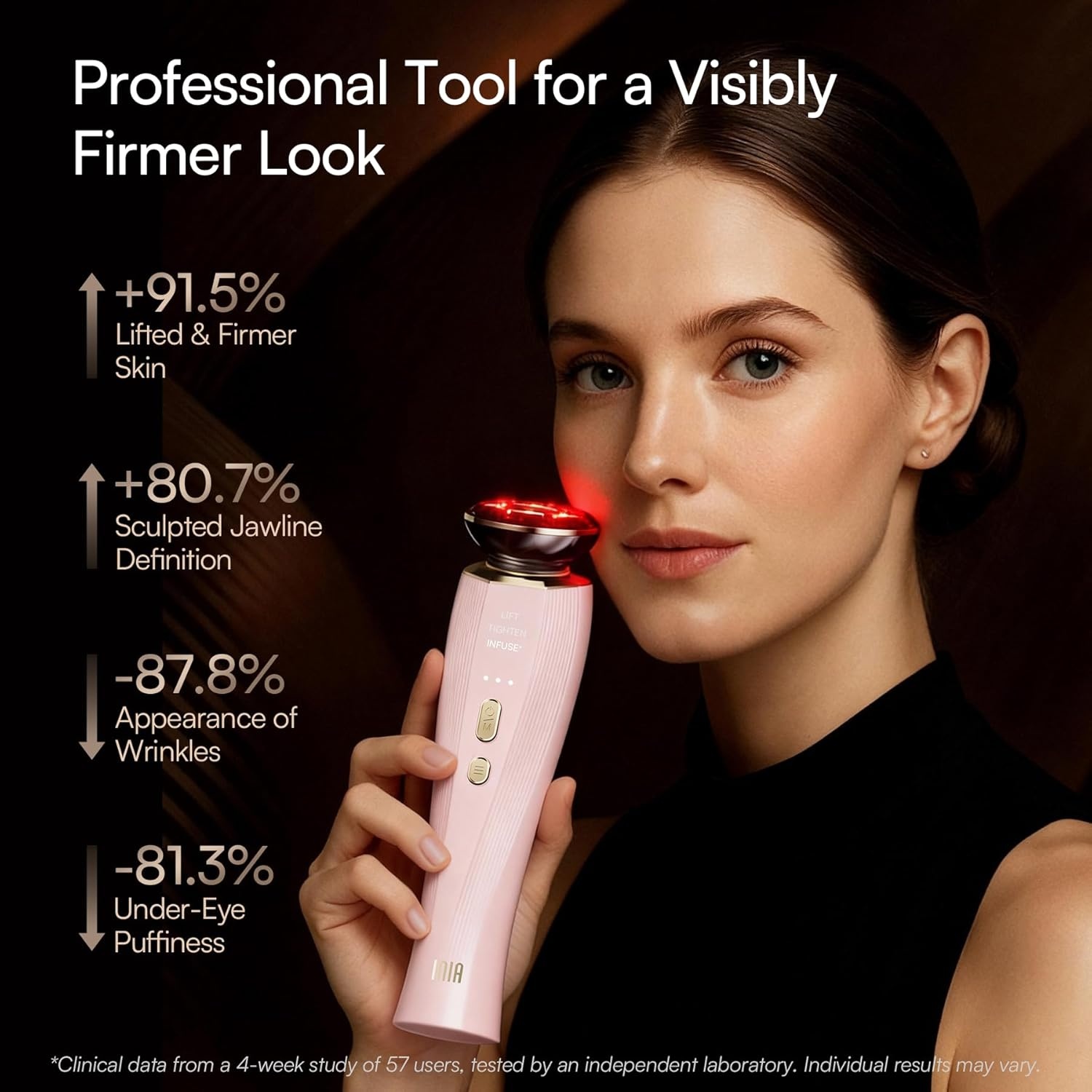 image:imageINIA Flare 3in1 Microcurrent Facial Device Red Light Therapy for Face and Neck Massager Tool with Heat amp Vibration for Skincare Puffiness Firming SmoothingPink
