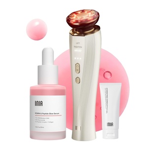 INIA Flare 3-in-1 Microcurrent Facial Device Red Light Therapy for Face and Neck Massager Tool with Heat & Vibration for Skincare Puffiness, Firming, Smoothing(Ivory)